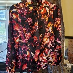 Worthington Silky Floral Blouse Mandarin Colar